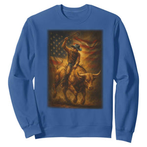 Patriotic Cowboy Sweatshirt American Bucking Bull Rider USA Rodeo Art TS12 Royal Blue Print Your Wear
