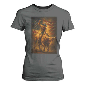 Patriotic Cowboy T Shirt For Women American Bucking Bull Rider USA Rodeo Art TS12 Dark Heather Print Your Wear