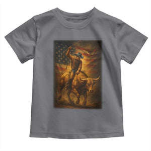 Patriotic Cowboy Toddler T Shirt American Bucking Bull Rider USA Rodeo Art TS12 Charcoal Print Your Wear
