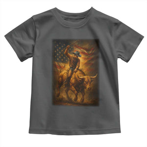 Patriotic Cowboy Toddler T Shirt American Bucking Bull Rider USA Rodeo Art TS12 Dark Heather Print Your Wear