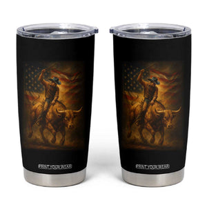 Patriotic Cowboy Tumbler Cup American Bucking Bull Rider USA Rodeo Art TS12 Black Print Your Wear