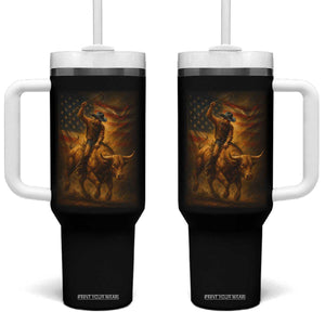 Patriotic Cowboy Tumbler With Handle American Bucking Bull Rider USA Rodeo Art TS12 One Size: 40 oz Black Print Your Wear