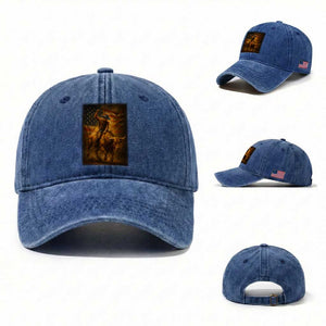 Patriotic Cowboy Washed Cotton Baseball Cap American Bucking Bull Rider USA Rodeo Art TS12 Washed Cap Universal Fit Royal Blue Print Your Wear