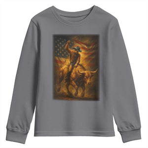 Patriotic Cowboy Youth Sweatshirt American Bucking Bull Rider USA Rodeo Art TS12 Charcoal Print Your Wear