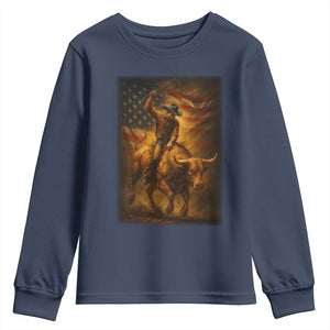 Patriotic Cowboy Youth Sweatshirt American Bucking Bull Rider USA Rodeo Art TS12 Navy Print Your Wear