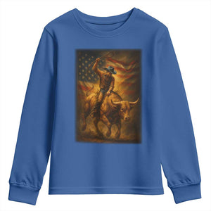 Patriotic Cowboy Youth Sweatshirt American Bucking Bull Rider USA Rodeo Art TS12 Royal Blue Print Your Wear