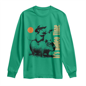 It Is Rodeo Time Long Sleeve Shirt Funny Wild West Mouse Riding Capybara TS12 Irish Green Print Your Wear