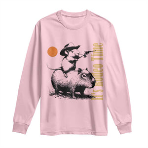 It Is Rodeo Time Long Sleeve Shirt Funny Wild West Mouse Riding Capybara TS12 Light Pink Print Your Wear