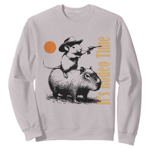 It Is Rodeo Time Sweatshirt Funny Wild West Mouse Riding Capybara TS12 Ice Gray Print Your Wear