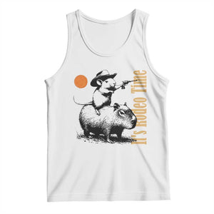 It Is Rodeo Time Tank Top Funny Wild West Mouse Riding Capybara TS12 White Print Your Wear