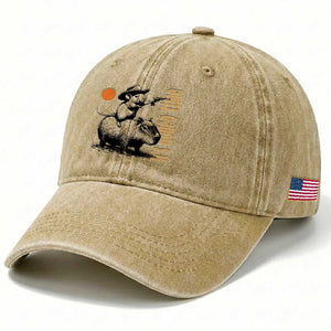 It Is Rodeo Time Washed Cotton Baseball Cap Funny Wild West Mouse Riding Capybara TS12 Print Your Wear