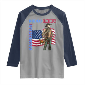 Patriotic Cowboy Raglan Shirt American Rodeo Daddy USA Rodeo Art TS12 Sport Gray Navy Print Your Wear