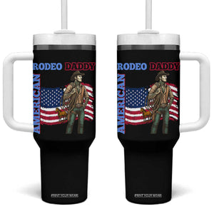 Patriotic Cowboy Tumbler With Handle American Rodeo Daddy USA Rodeo Art TS12 One Size: 40 oz Black Print Your Wear