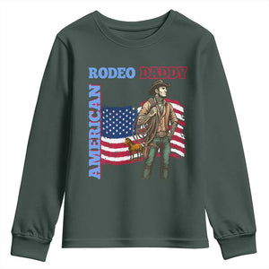 Patriotic Cowboy Youth Sweatshirt American Rodeo Daddy USA Rodeo Art TS12 Dark Forest Green Print Your Wear