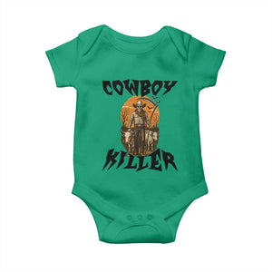 Halloween Skeleton Baby Onesie Cowboy Killer Spooky Western Horror Design TS12 Irish Green Print Your Wear