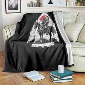Vintage Native American Warrior Throw Blanket Horse Rider Feather Headdress Graphic