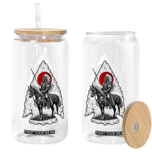 Vintage Native American Warrior Glass Can Horse Rider Feather Headdress Graphic