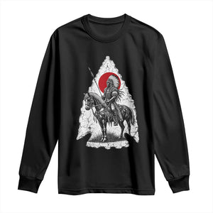 Vintage Native American Warrior Long Sleeve Shirt Horse Rider Feather Headdress Graphic