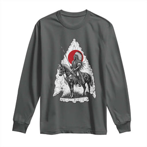 Vintage Native American Warrior Long Sleeve Shirt Horse Rider Feather Headdress Graphic