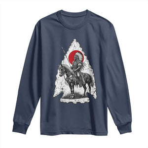 Vintage Native American Warrior Long Sleeve Shirt Horse Rider Feather Headdress Graphic