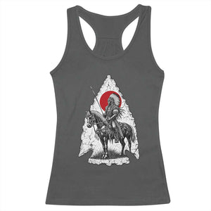 Vintage Native American Warrior Racerback Tank Top Horse Rider Feather Headdress Graphic