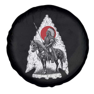 Vintage Native American Warrior Spare Tire Cover Horse Rider Feather Headdress Graphic