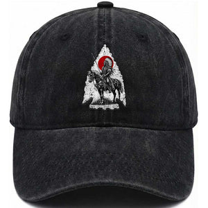 Vintage Native American Warrior Washed Cotton Baseball Cap Horse Rider Feather Headdress Graphic