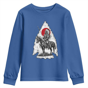 Vintage Native American Warrior Youth Sweatshirt Horse Rider Feather Headdress Graphic
