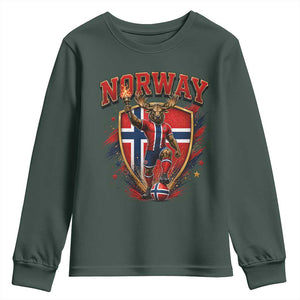 Funny Norway Norwegian Moose Youth Sweatshirt Soccer Fan Game Day Gift TS12 Dark Forest Green Print Your Wear