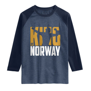 King Of Norway Football Raglan Shirt Proud Norwegian Supporter Fan TS12 Heather Denim Navy Print Your Wear