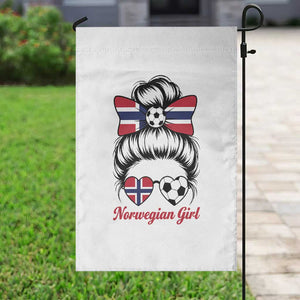 Norwegian Soccer Girl Garden Flag Messy Bun Sunglasses Football Fan TS12 Print Your Wear