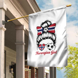 Norwegian Soccer Girl Garden Flag Messy Bun Sunglasses Football Fan TS12 Print Your Wear