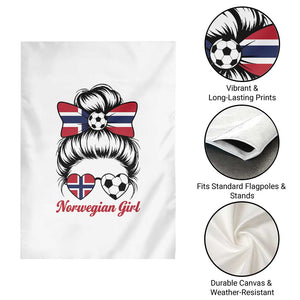 Norwegian Soccer Girl Garden Flag Messy Bun Sunglasses Football Fan TS12 Print Your Wear