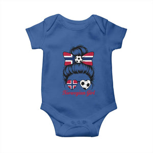 Norwegian Soccer Girl Baby Onesie Messy Bun Sunglasses Football Fan TS12 Royal Blue Print Your Wear