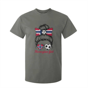 Norwegian Soccer Girl T Shirt For Kid Messy Bun Sunglasses Football Fan TS12 Military Green Print Your Wear