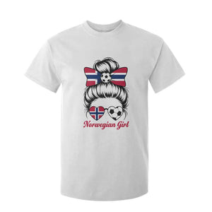 Norwegian Soccer Girl T Shirt For Kid Messy Bun Sunglasses Football Fan TS12 White Print Your Wear