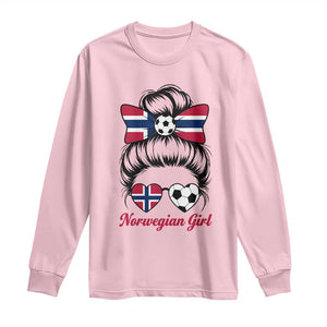 Norwegian Soccer Girl Long Sleeve Shirt Messy Bun Sunglasses Football Fan TS12 Light Pink Print Your Wear