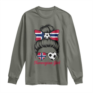 Norwegian Soccer Girl Long Sleeve Shirt Messy Bun Sunglasses Football Fan TS12 Military Green Print Your Wear