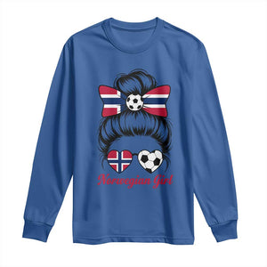 Norwegian Soccer Girl Long Sleeve Shirt Messy Bun Sunglasses Football Fan TS12 Royal Blue Print Your Wear