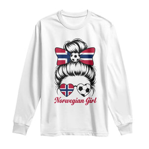 Norwegian Soccer Girl Long Sleeve Shirt Messy Bun Sunglasses Football Fan TS12 White Print Your Wear