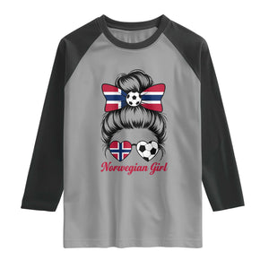 Norwegian Soccer Girl Raglan Shirt Messy Bun Sunglasses Football Fan TS12 Sport Gray Black Print Your Wear