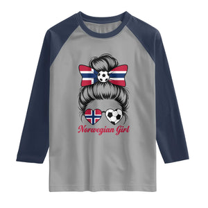 Norwegian Soccer Girl Raglan Shirt Messy Bun Sunglasses Football Fan TS12 Sport Gray Navy Print Your Wear