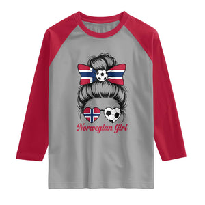 Norwegian Soccer Girl Raglan Shirt Messy Bun Sunglasses Football Fan TS12 Sport Gray Red Print Your Wear