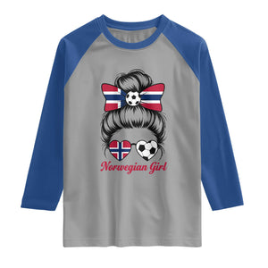 Norwegian Soccer Girl Raglan Shirt Messy Bun Sunglasses Football Fan TS12 Sport Gray Royal Print Your Wear