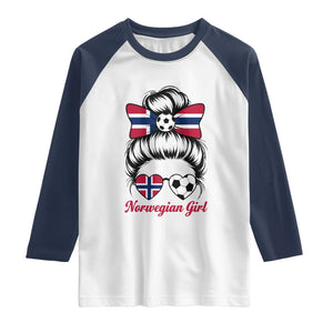 Norwegian Soccer Girl Raglan Shirt Messy Bun Sunglasses Football Fan TS12 White Navy Print Your Wear