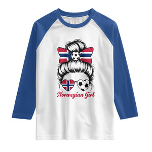 Norwegian Soccer Girl Raglan Shirt Messy Bun Sunglasses Football Fan TS12 White Royal Print Your Wear