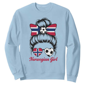 Norwegian Soccer Girl Sweatshirt Messy Bun Sunglasses Football Fan TS12 Light Blue Print Your Wear