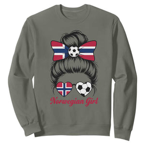Norwegian Soccer Girl Sweatshirt Messy Bun Sunglasses Football Fan TS12 Military Green Print Your Wear