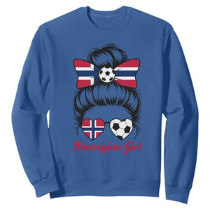 Norwegian Soccer Girl Sweatshirt Messy Bun Sunglasses Football Fan TS12 Royal Blue Print Your Wear