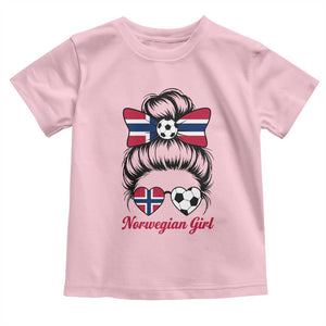 Norwegian Soccer Girl Toddler T Shirt Messy Bun Sunglasses Football Fan TS12 Light Pink Print Your Wear